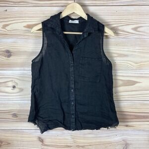 Bella Dahl Linen Top Women Small Black Sleeveless Button Down Raw Hem Dark Boho